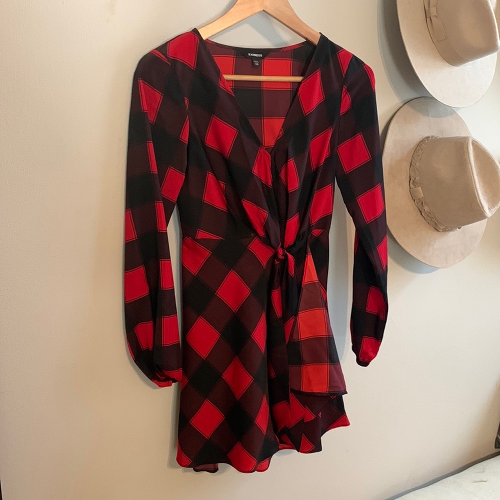 Express plaid knot mini dress
